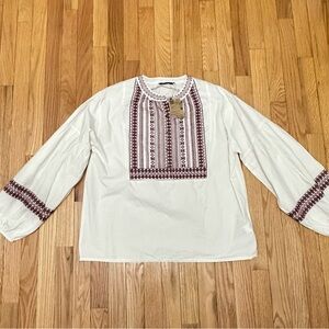 Chic White and Brown Embroidered Women's Tunic